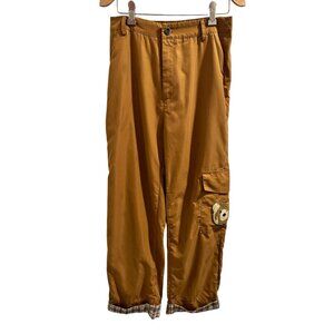 🍒 2/$20 🍒 Unique Brown Bear Patch Cargo Pants With Plaid Cuffs sz M